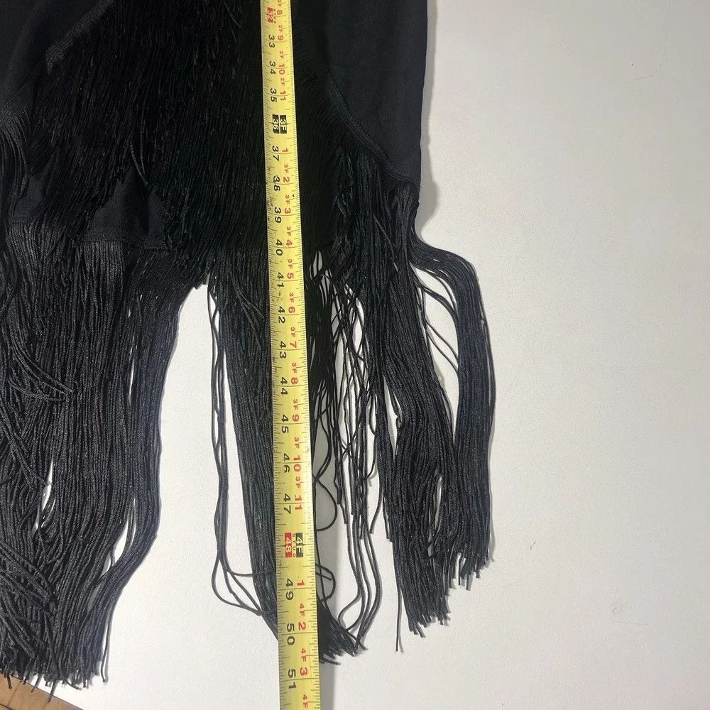 Reformation Midi Wrap Dress Size XS Black Fringe V-Neck Strappy Flapper Cocktail